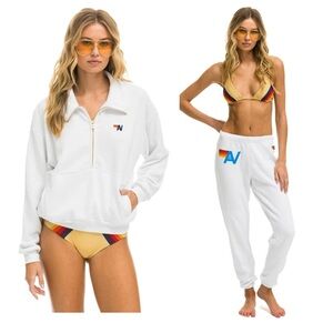 Aviator Nation White Quarter-Zip Sweatshirt & Aviator Nation White Sweat Pants